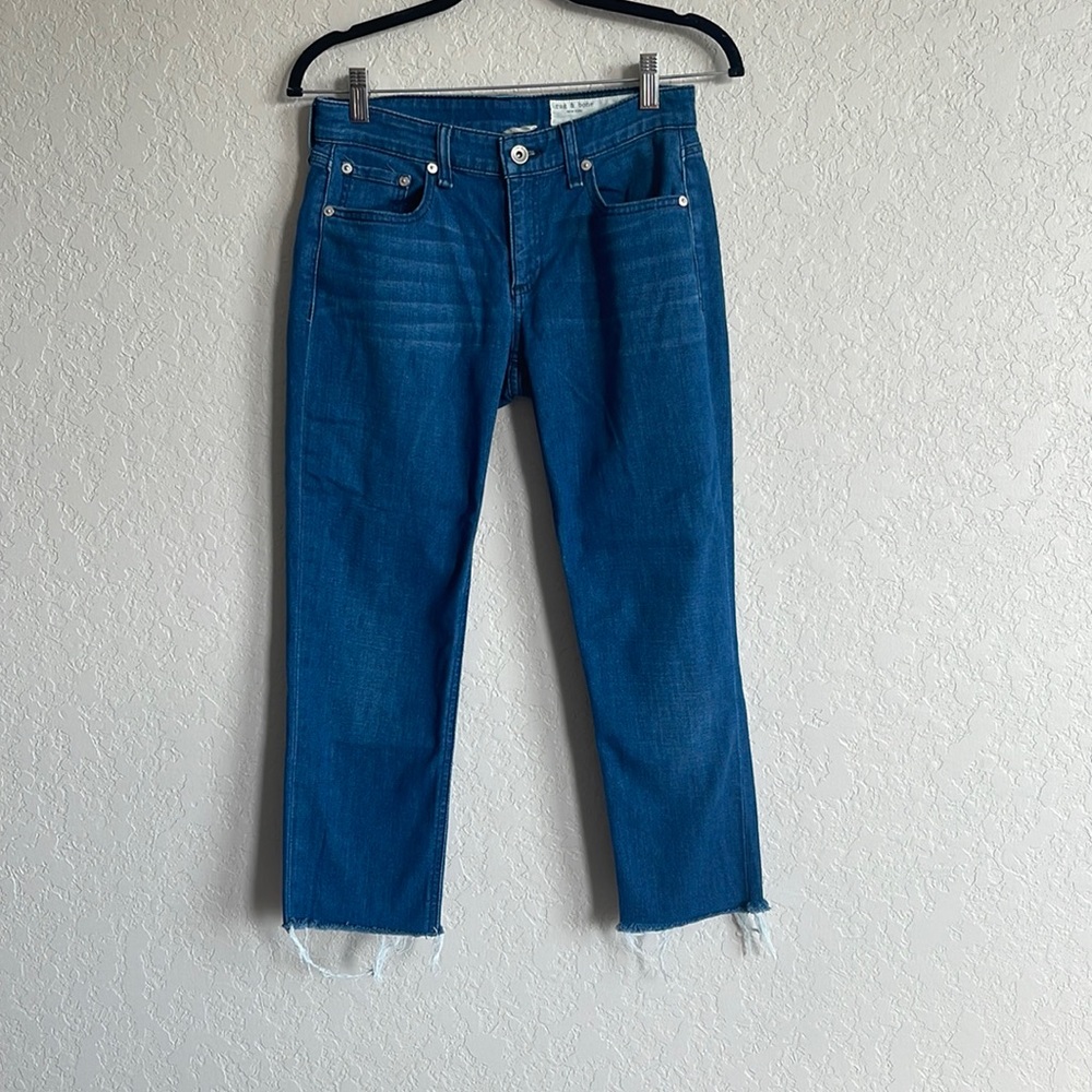 Rag & Bone Dre Low-Rise Slim Boyfriend Dark Blue Denim Jeans Raw Hem 24